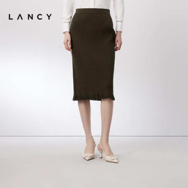 LANCY/Langzi 2024 autumn new knitted straight mid-length high-waisted skirt high-end elegant commuter skirt
