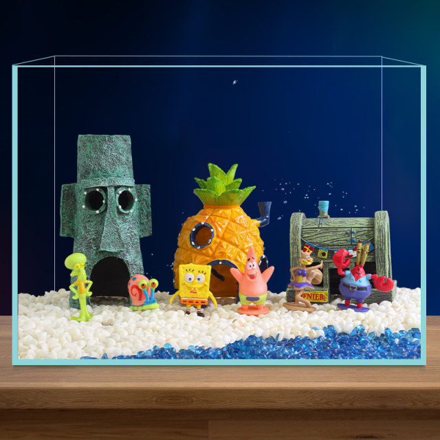 SpongeBob SquarePants fish tank, pineapple house, landscaping decoration, complete set of small