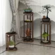 Kệ hoa phòng khách tầng nhà mới phong cách Trung Hoa đồ trang trí trang trí nhiều lớp chậu cây giá đỡ hoa giá ban công mẫu kệ sách treo tường bằng gỗ