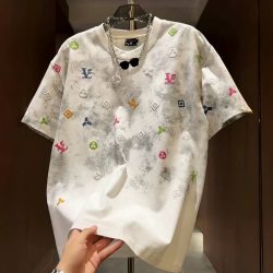 Summer Light Luxury Trendy Brand Letter Foam Print Short-Sleeved Men's Fashion Cool Tie-Dye Design Round Neck Half-Sleeve T-Shirt