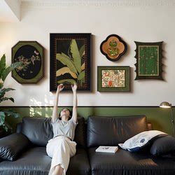 French Retro Living Room Decorative Painting, Green High-End Combination Bedside Mural, Antique-Style Sofa Background Wall Hanging Painting