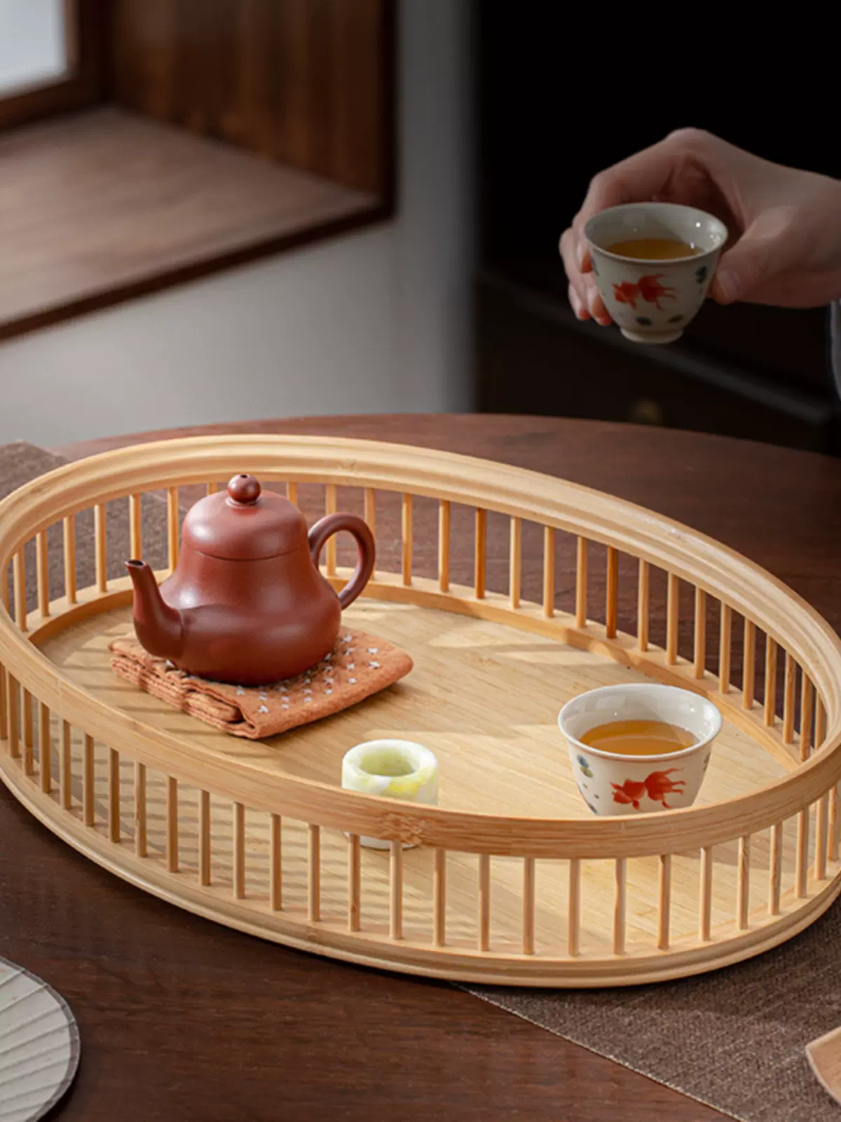新款竹制茶具配件收纳架子竹本色复古小博古架日式茶棚干泡茶点盒 