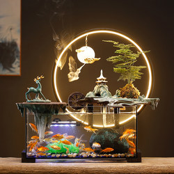 Fortune-Attracting Water Circulation Glass Fish Tank Home Living Room Tv Cabinet Decoration Feng Shui Wheel Ornament Housewarming Gift