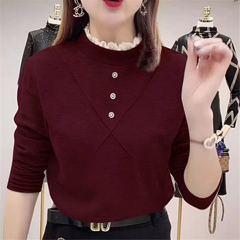 
Half turtleneck lace velvet bottoming shirt for women in autumn and winter