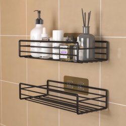 Wrought Iron Kitchen Bathroom Toilet Storage Rack, No-Drill Wall-Mounted Organizer Shelf for Toiletries