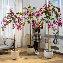 High-End Artificial Green Plant Bougainvillea Indoor Living Room Potted Plant Bionic Fake Flower Tree Plant Fake Tree Decoration Floor-Standing Ornament