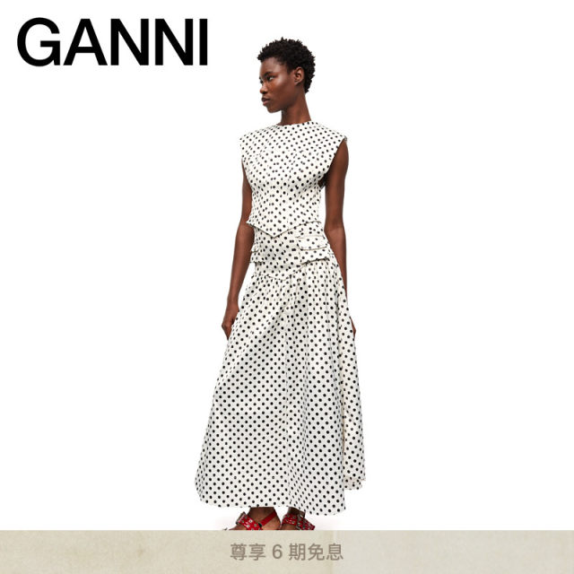 GANNI women's clothing double-layer satin drooping trumpet polka dot skirt long skirt W0641135
