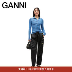 GANNI women's geometric mosaic knitted POLO collar bottoming shirt K2564745