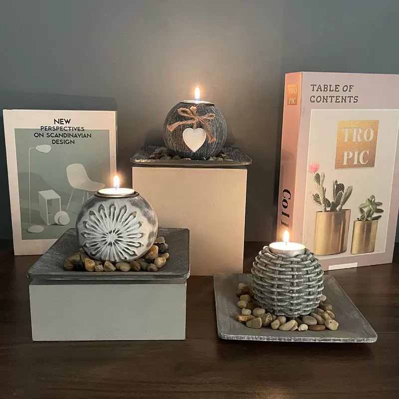 法式美式现代简约木质球形烛台摆件客厅浪漫创意装饰品蜡烛台-Taobao