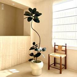 High-End Artificial Green Plant, Black Rubber Tree, Luxury Indoor Living Room Soft Decoration, Floor-Standing Decorative Large Ornament