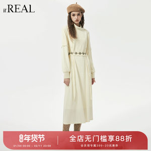 
it'real Riel's new winter French romantic waist A-line slim long-sleeved dress