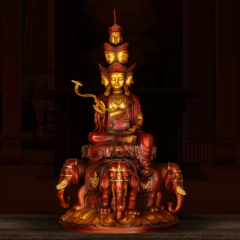 十方普賢菩薩峨眉山金頂四面十頭聖像純銅彩繪特大型擺件