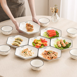 New Chinese-Style Plates and Bowls for Home Use 2025 New Hexagonal Platter Tableware Set Light Luxury Bowl and Plate Set Ceramic Dish Plate