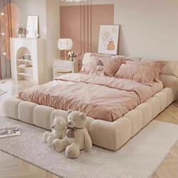 [First Order Discount] Princess Puff Bed Cream Style Tatami Tech Fabric Storage Bed Master Bedroom Double Bed
