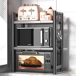 Kitchen Microwave Oven Rack, Extendable Household Double-Layer Oven Stand, Countertop Desktop Rice Cooker Storage Rack