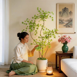 Indoor Artificial Tree Potted Plant, Japanese Zen Style Large Simulated Green Plant Decoration, Bonsai Flowing Water Maple Ornament, Soft Decoration Arrangement
