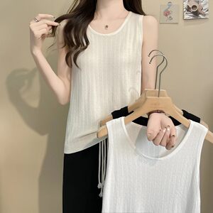 2026 New Ice Silk Knitted Camisole Women's Summer Large Size Sleeveless Round Neck Inner Top for Women