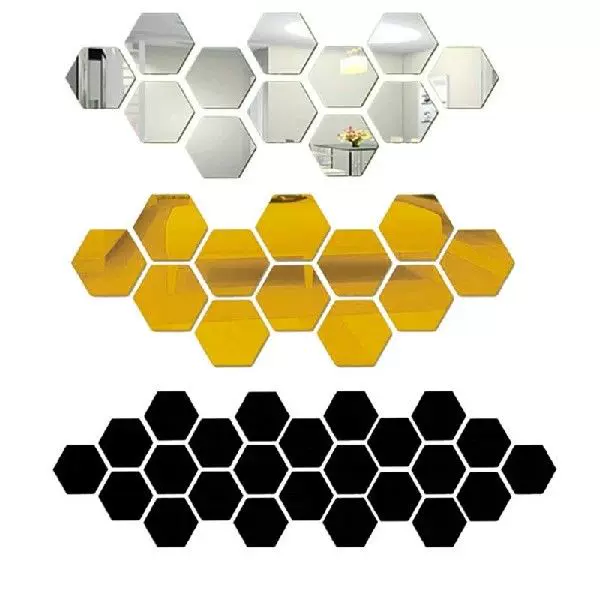 12Pcs 3D Hexagon Acrylic Mirror Wall Stickers –