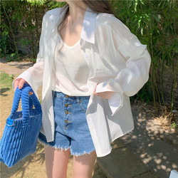 French-Style Ice Silk Sun Protection Shirt for Women, Summer Thin White Tencel Shirt, Cardigan Outerwear Top