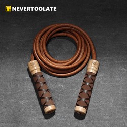 Wooden Handle Leather Skipping Rope 9mm Thickened with 330g Weight for Adults, Low-Temperature Rope for All Seasons, Comes with 8mm Thick Pvc Rubber Rope