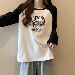 Early Autumn Loose-Fitting American-Style Pure Cotton Raglan Long-Sleeve T-Shirt for Women, Suitable as an Inner Layer or Outerwear, Age-Reducing Trendy Top