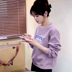 Spring and Autumn Korean Style Pure Cotton Short High-Waisted Sweatshirt for Women, Fashionable and Stylish New Versatile Slim-Fit Round-Neck Top for Petite Figures