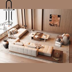 Medieval-Style Hotel Club Lobby Solid Wood Fabric Sofa New Chinese-Style Model Room Guesthouse Lobby Reception Sofa