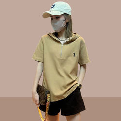 2026 Summer New Style Women's Pure Cotton Short-Sleeved T-Shirt to Cover the Belly, Hooded Top, Women's Fashionable and Age-Reducing Hot-Selling T-Shirt