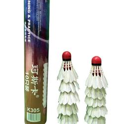 Koska K 305 White Red Leather Head Weighted Outdoor Windproof All-Natural Cork Head Badminton Balls, Pack of 10