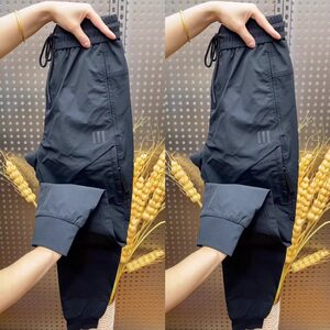
Summer 2025 new men's foot tying work pants for men's trendy brand thin quick-drying casual pants elastic waist trousers