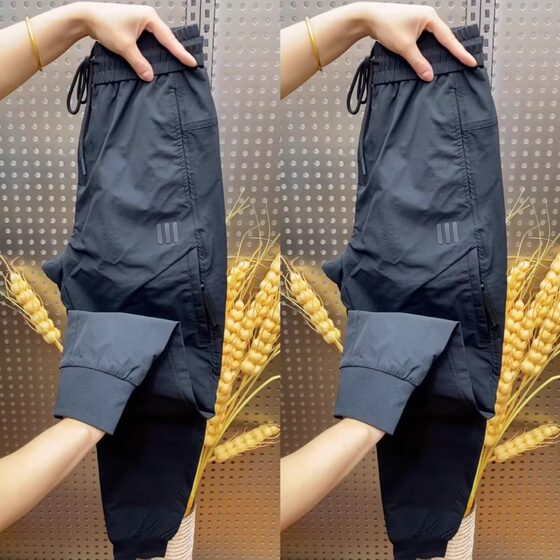 
Summer 2025 new men's foot tying work pants for men's trendy brand thin quick-drying casual pants elastic waist trousers