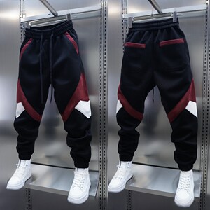 
Men's autumn and winter color matching leggings sports pants elastic waist small feet casual pants trendy 2025 new harem pants