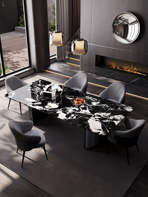 WARM Bulgari Black Luxury Stone Dining Table Villa Imported Light ...
