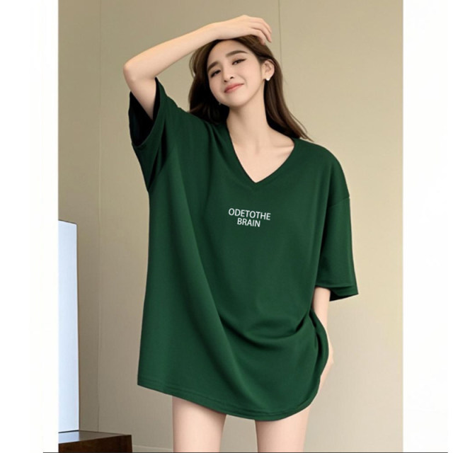 Dark green loose half-sleeved bottom shirt for women in summer mid-length butt top 2025 new pure cotton short-sleeved T-shirt
