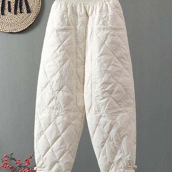 
2025 New Winter Down Pants Women's Loose Large Size Dad Pants Thickened White Duck Down Warm Library Jacket