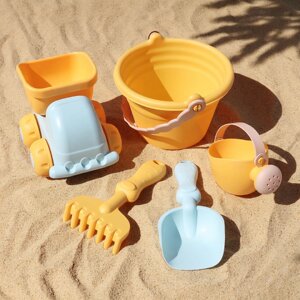 
Children's beach toy set for baby to play outdoors in the sea with sand bucket hourglass tool digging sand shovel beach toy car