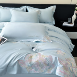 High-End Light Luxury 2025 New All-Cotton Four-Piece Set Pure Cotton Floral Embroidery Duvet Cover Bed Sheet Fitted Sheet Bedding