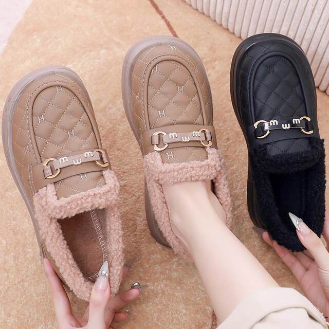 
Thick-soled loafers for women in winter plus velvet thickened warm beans shoes 2025 new fur shoes lazy shoes
