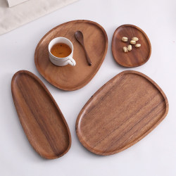 Solid Wood Tray Japanese-Style Breakfast Coffee Cup Tray Dry Brewing Stand Small Tea Tray Wooden Tray Bread Snack Dessert Tray