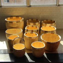 Handmade Wicker Basket, Traditional Rattan Weaving, Bamboo Basket, Rice Basket, Folk Craft, Household Storage Basket