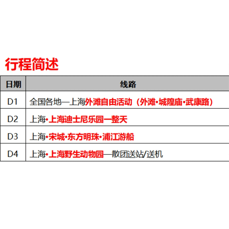 【飞机往返】上海迪士尼旅游4天3晚宋城东方明珠野生动物园跟团游