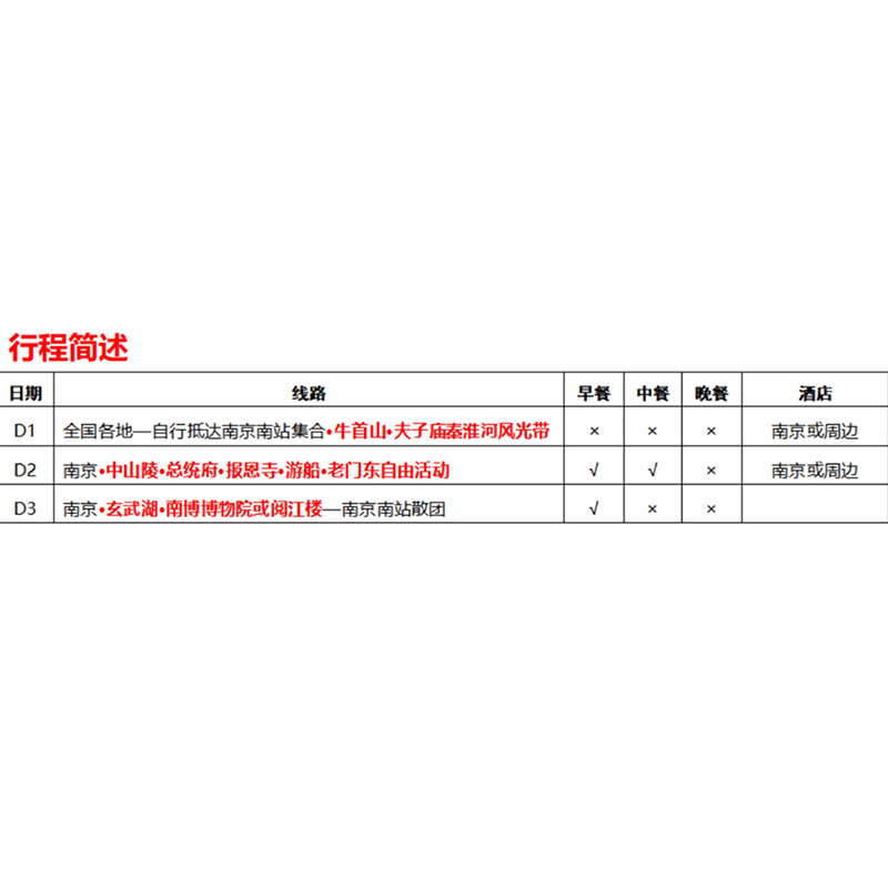 飞机3天2晚南京旅游总统府大报恩寺牛首山中山陵玄武湖跟团游/5钻