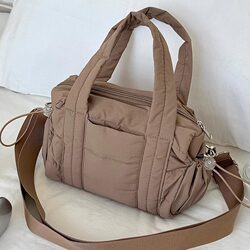 Ready Stock Women's Fluffy Quilted Shoulder Bag, Mini Gym Bag, Small Luggage Bag with Detachable Shoulder Strap, Crossbody Bag