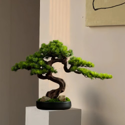 Artificial Living Room Solid Wood Welcoming Pine Entrance Fake Green Plant Black Pine Bonsai Office Tv Cabinet Fake Tree Decorative Ornaments