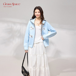 Original Space Grass Space Puppy Patchwork Plaid Sweatshirt Women's Spring Hooded Cardigan Short Top Jacket