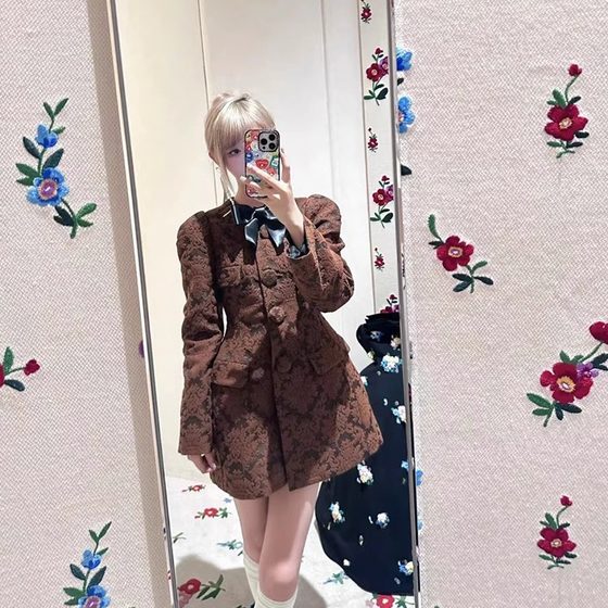 
TE shushu design retro fashion elegant temperament bow coat women waist commuting round neck windbreaker