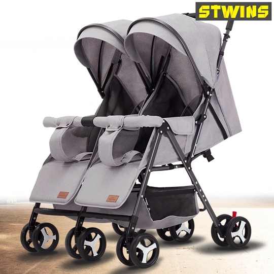 Stwins Yibaolai 双子用ベビーカー - 折りたたみ式、リバーシブル 