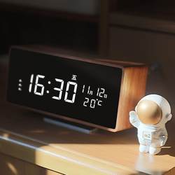 Smart Led Digital Display Electronic Clock Desktop Ornament Tabletop Calendar Clock Living Room Wooden Alarm Clock