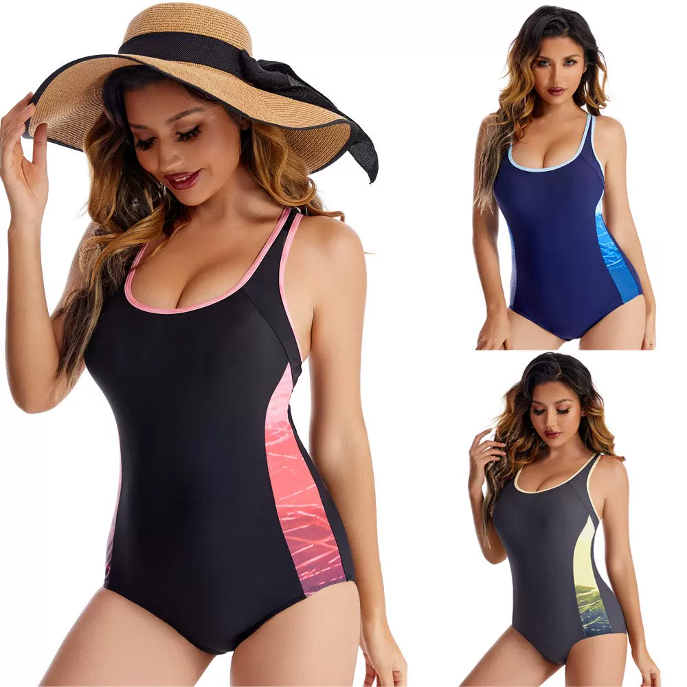 New patchwork one-piece swimsuit women's wholesale solid col-Taobao