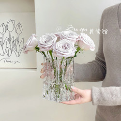 ins Style Fancy Glacier Vase Living Room Glass Transparent Flower-arranging Water-raising Flowers Rose Dining Table Ornaments Popular